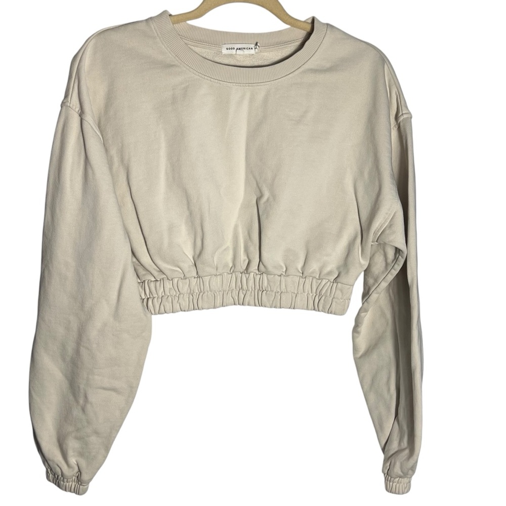 Good American Cropped Crew Neck Sweatshirt, Size 2- Medium